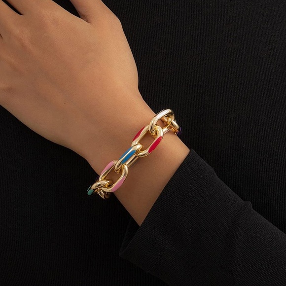 Gold Chunky Multi Colored Necklace - Picture 3 of 4